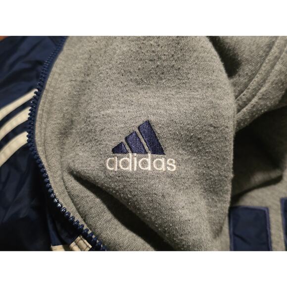 Vintage Adidas Jacket Mens XXL Blue Gray Reversible 90s Logo Full Zip Hooded - Picture 8 of 8
